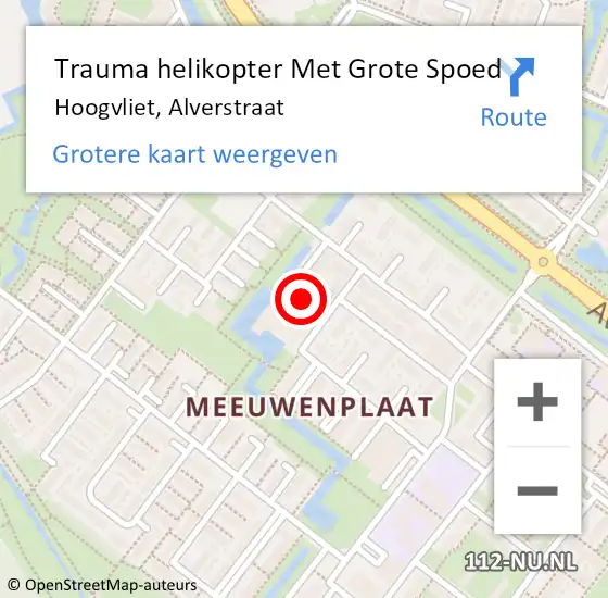 Locatie op kaart van de 112 melding: Trauma helikopter Met Grote Spoed Naar Hoogvliet, Alverstraat op 2 november 2022 04:41