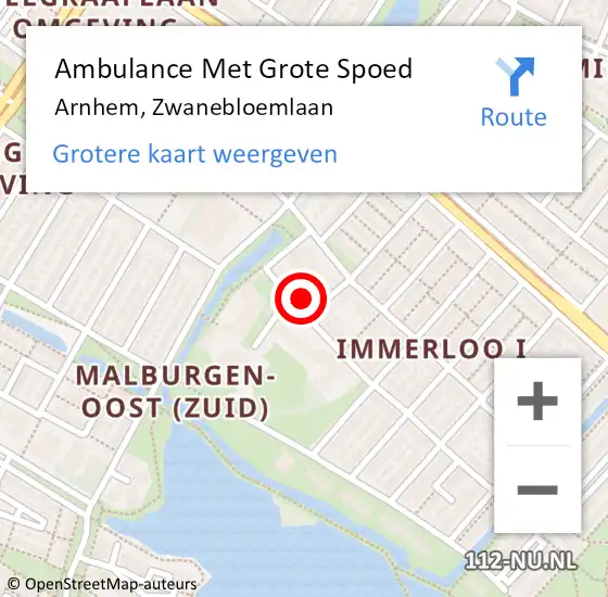 Locatie op kaart van de 112 melding: Ambulance Met Grote Spoed Naar Arnhem, Zwanebloemlaan op 2 november 2022 04:46
