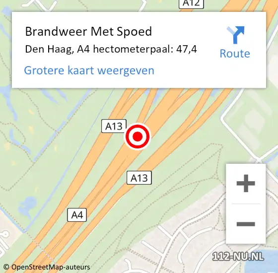 Locatie op kaart van de 112 melding: Brandweer Met Spoed Naar Den Haag, A4 hectometerpaal: 47,4 op 2 november 2022 04:57