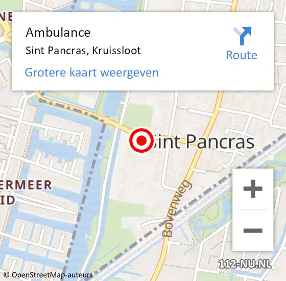 Locatie op kaart van de 112 melding: Ambulance Sint Pancras, Kruissloot op 2 november 2022 07:09