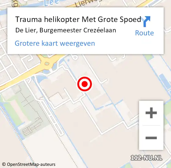 Locatie op kaart van de 112 melding: Trauma helikopter Met Grote Spoed Naar De Lier, Burgemeester Crezéelaan op 2 november 2022 07:31