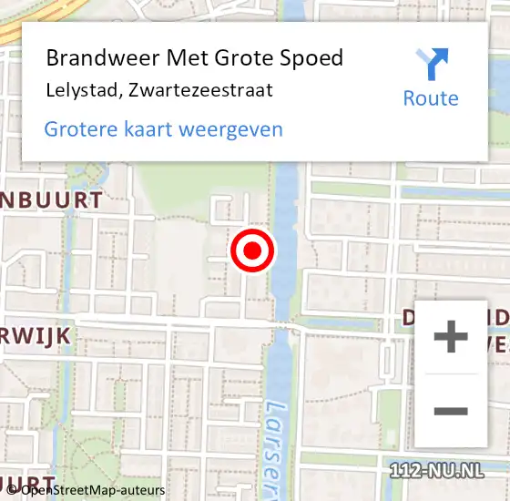 Locatie op kaart van de 112 melding: Brandweer Met Grote Spoed Naar Lelystad, Zwartezeestraat op 2 november 2022 07:44