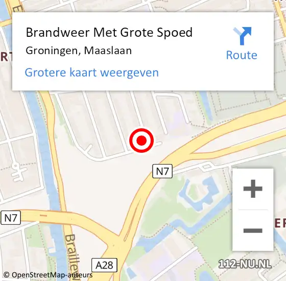 Locatie op kaart van de 112 melding: Brandweer Met Grote Spoed Naar Groningen, Maaslaan op 2 november 2022 07:49