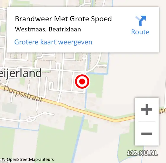 Locatie op kaart van de 112 melding: Brandweer Met Grote Spoed Naar Westmaas, Beatrixlaan op 2 november 2022 08:42