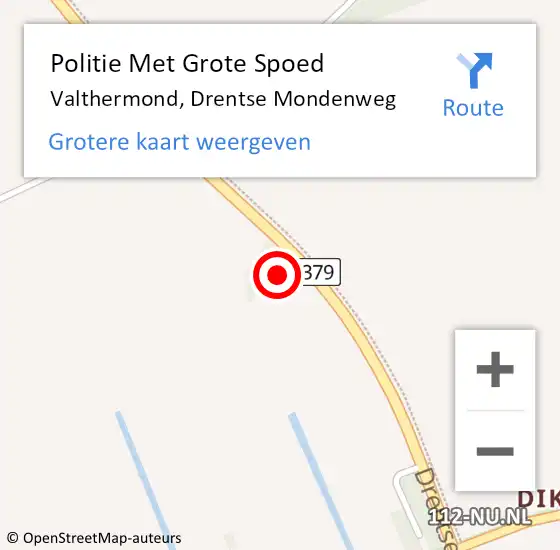 Locatie op kaart van de 112 melding: Politie Met Grote Spoed Naar Valthermond, Drentse Mondenweg op 2 november 2022 08:55