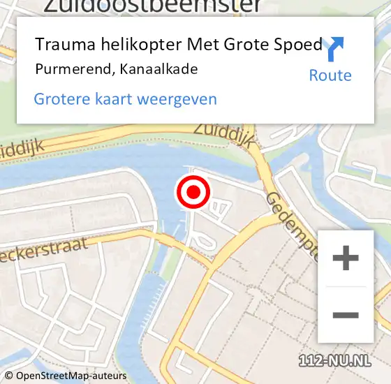 Locatie op kaart van de 112 melding: Trauma helikopter Met Grote Spoed Naar Purmerend, Kanaalkade op 2 november 2022 08:58