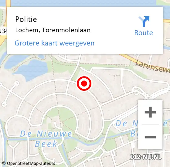 Locatie op kaart van de 112 melding: Politie Lochem, Torenmolenlaan op 2 november 2022 09:25