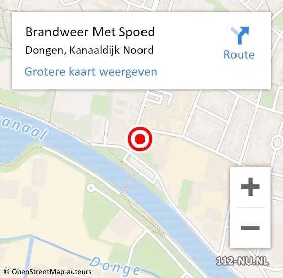 Locatie op kaart van de 112 melding: Brandweer Met Spoed Naar Dongen, Kanaaldijk Noord op 2 november 2022 09:55