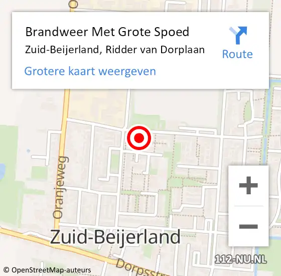 Locatie op kaart van de 112 melding: Brandweer Met Grote Spoed Naar Zuid-Beijerland, Ridder van Dorplaan op 2 november 2022 09:56