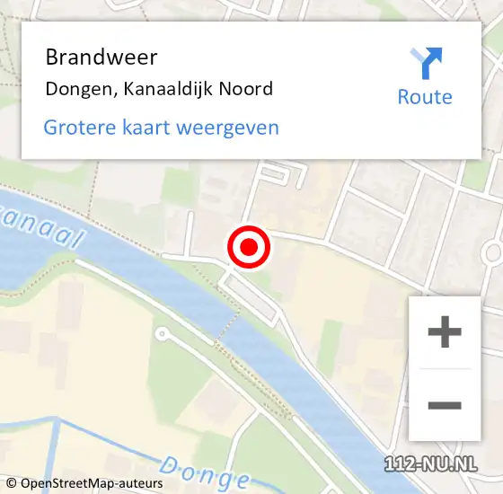 Locatie op kaart van de 112 melding: Brandweer Dongen, Kanaaldijk Noord op 2 november 2022 09:56