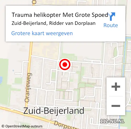 Locatie op kaart van de 112 melding: Trauma helikopter Met Grote Spoed Naar Zuid-Beijerland, Ridder van Dorplaan op 2 november 2022 10:00