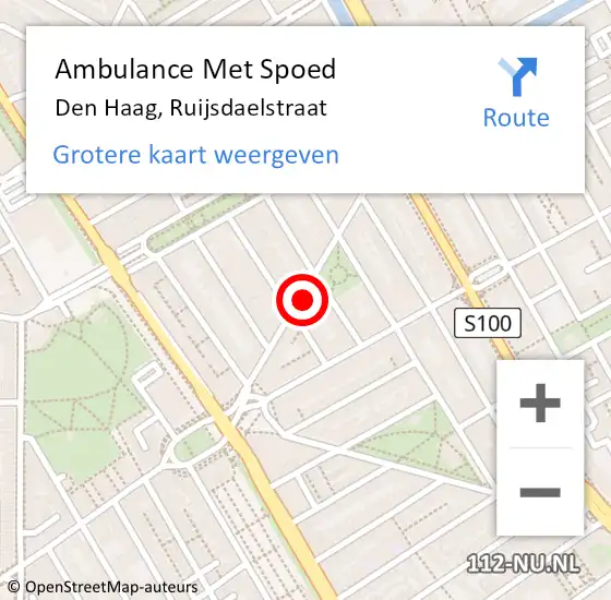 Locatie op kaart van de 112 melding: Ambulance Met Spoed Naar Den Haag, Ruijsdaelstraat op 2 november 2022 10:02