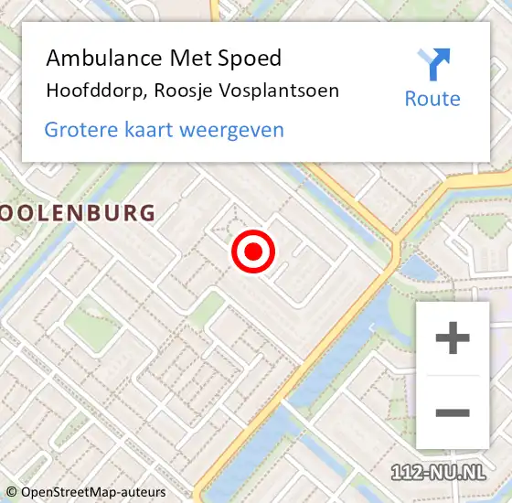 Locatie op kaart van de 112 melding: Ambulance Met Spoed Naar Hoofddorp, Roosje Vosplantsoen op 2 november 2022 10:24