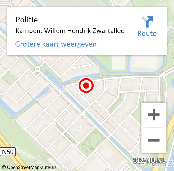 Locatie op kaart van de 112 melding: Politie Kampen, Willem Hendrik Zwartallee op 2 november 2022 10:24