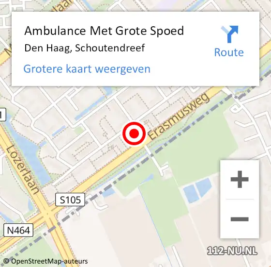 Locatie op kaart van de 112 melding: Ambulance Met Grote Spoed Naar Den Haag, Schoutendreef op 2 november 2022 10:31