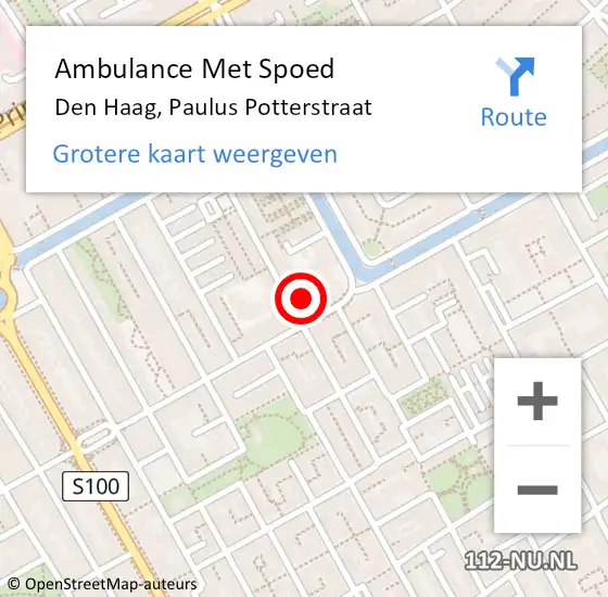 Locatie op kaart van de 112 melding: Ambulance Met Spoed Naar Den Haag, Paulus Potterstraat op 2 november 2022 10:33