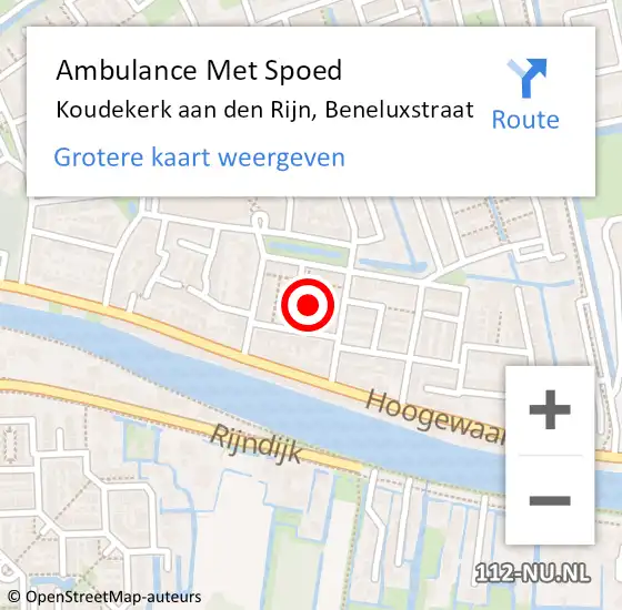 Locatie op kaart van de 112 melding: Ambulance Met Spoed Naar Koudekerk aan den Rijn, Beneluxstraat op 2 november 2022 11:06