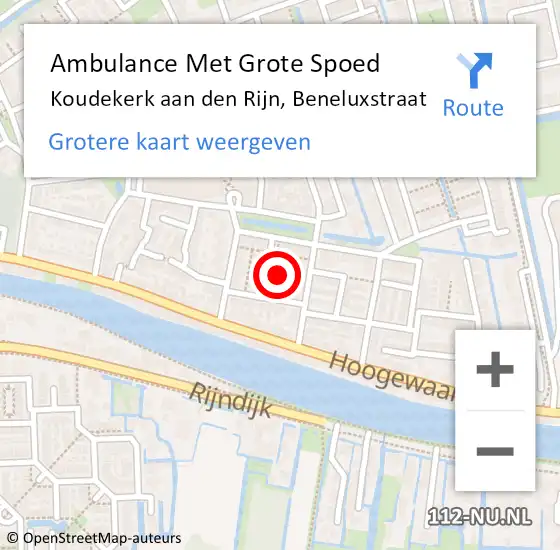 Locatie op kaart van de 112 melding: Ambulance Met Grote Spoed Naar Koudekerk aan den Rijn, Beneluxstraat op 2 november 2022 11:06