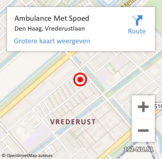 Locatie op kaart van de 112 melding: Ambulance Met Spoed Naar Den Haag, Vrederustlaan op 2 november 2022 12:00