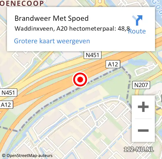 Locatie op kaart van de 112 melding: Brandweer Met Spoed Naar Waddinxveen, A20 hectometerpaal: 48,8 op 2 november 2022 12:07