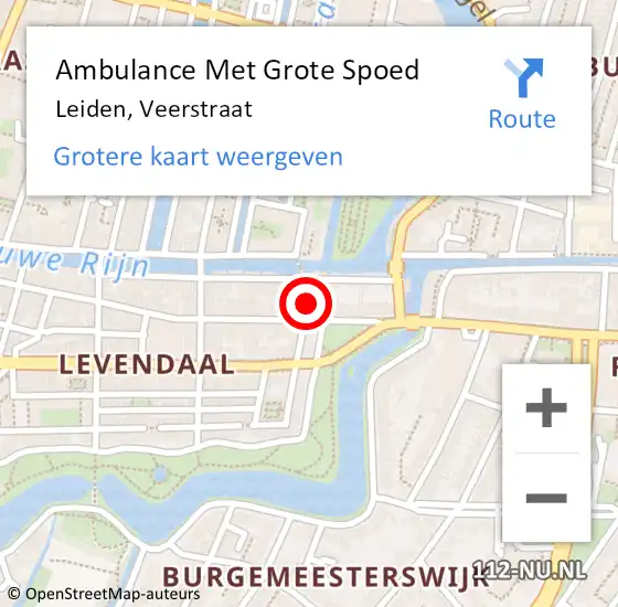 Locatie op kaart van de 112 melding: Ambulance Met Grote Spoed Naar Leiden, Veerstraat op 2 november 2022 12:13