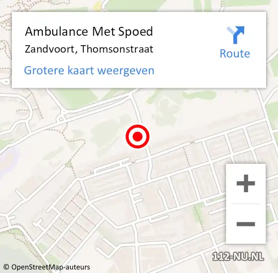 Locatie op kaart van de 112 melding: Ambulance Met Spoed Naar Zandvoort, Thomsonstraat op 2 november 2022 12:35