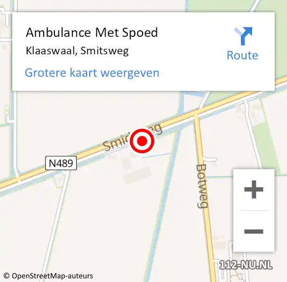 Locatie op kaart van de 112 melding: Ambulance Met Spoed Naar Klaaswaal, Smitsweg op 2 november 2022 12:37