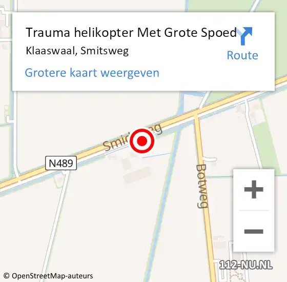 Locatie op kaart van de 112 melding: Trauma helikopter Met Grote Spoed Naar Klaaswaal, Smitsweg op 2 november 2022 12:39