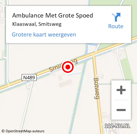 Locatie op kaart van de 112 melding: Ambulance Met Grote Spoed Naar Klaaswaal, Smitsweg op 2 november 2022 12:41