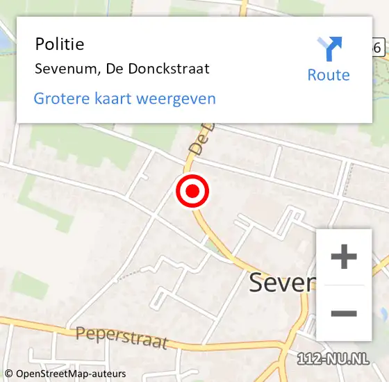 Locatie op kaart van de 112 melding: Politie Sevenum, De Donckstraat op 2 november 2022 12:43