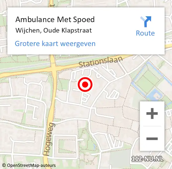 Locatie op kaart van de 112 melding: Ambulance Met Spoed Naar Wijchen, Oude Klapstraat op 2 november 2022 12:49