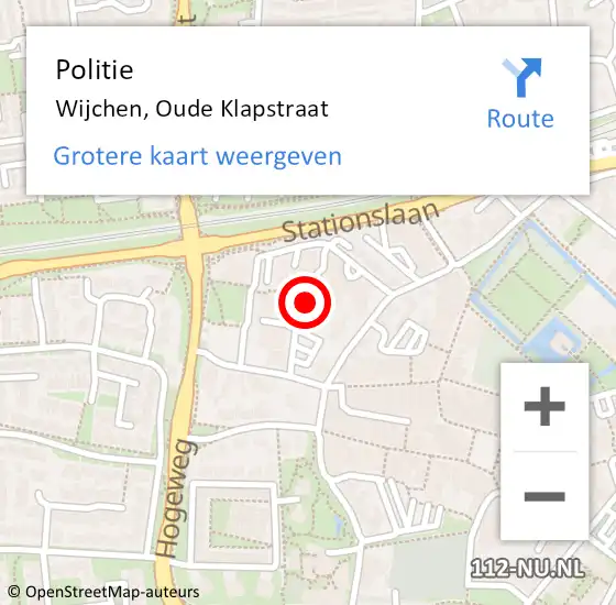 Locatie op kaart van de 112 melding: Politie Wijchen, Oude Klapstraat op 2 november 2022 12:50