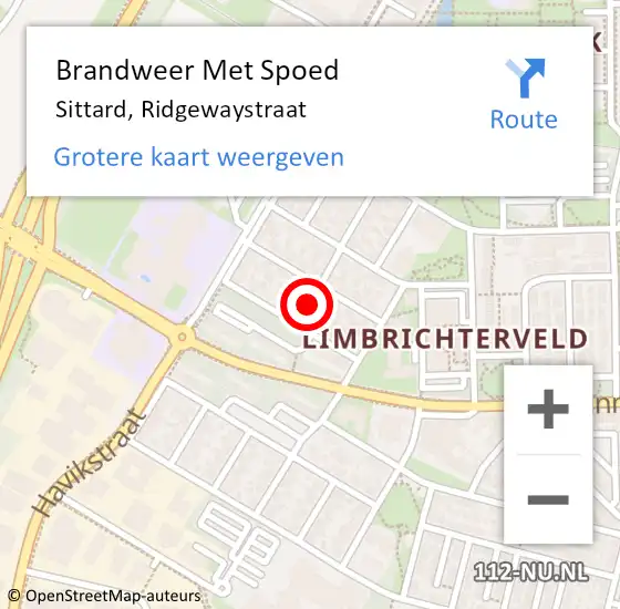 Locatie op kaart van de 112 melding: Brandweer Met Spoed Naar Sittard, Ridgewaystraat op 2 november 2022 13:03