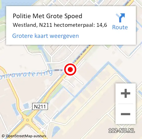 Locatie op kaart van de 112 melding: Politie Met Grote Spoed Naar Westland, N211 hectometerpaal: 14,6 op 2 november 2022 13:26