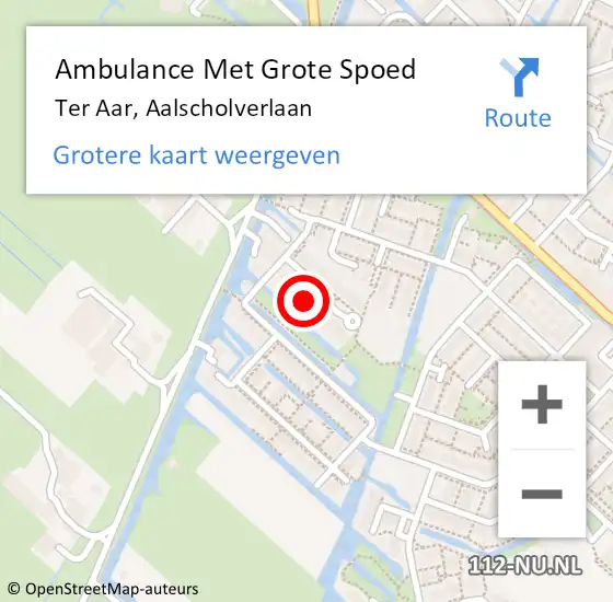 Locatie op kaart van de 112 melding: Ambulance Met Grote Spoed Naar Ter Aar, Aalscholverlaan op 2 november 2022 13:36