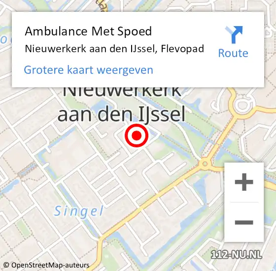 Locatie op kaart van de 112 melding: Ambulance Met Spoed Naar Nieuwerkerk aan den IJssel, Flevopad op 2 november 2022 13:49