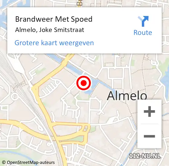 Locatie op kaart van de 112 melding: Brandweer Met Spoed Naar Almelo, Joke Smitstraat op 2 november 2022 13:56