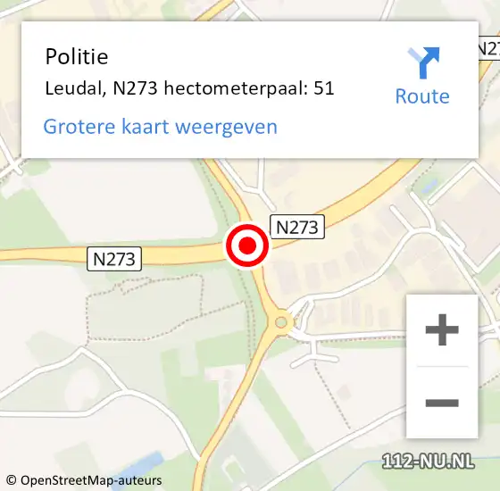 Locatie op kaart van de 112 melding: Politie Leudal, N273 hectometerpaal: 51 op 2 november 2022 14:04