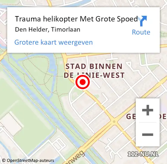 Locatie op kaart van de 112 melding: Trauma helikopter Met Grote Spoed Naar Den Helder, Timorlaan op 2 november 2022 14:08