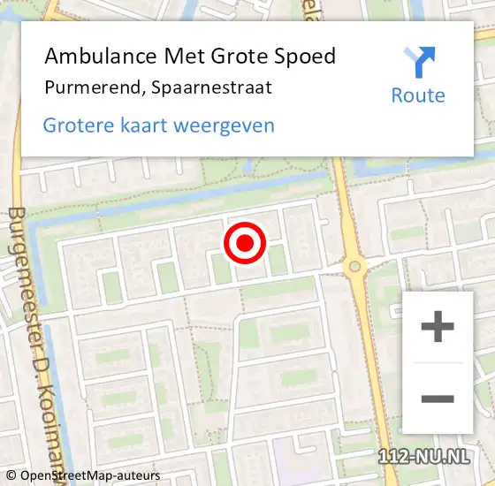 Locatie op kaart van de 112 melding: Ambulance Met Grote Spoed Naar Purmerend, Spaarnestraat op 2 november 2022 14:20