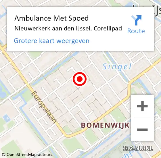 Locatie op kaart van de 112 melding: Ambulance Met Spoed Naar Nieuwerkerk aan den IJssel, Corellipad op 2 november 2022 14:31