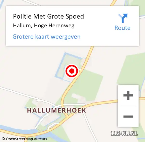 Locatie op kaart van de 112 melding: Politie Met Grote Spoed Naar Hallum, Hoge Herenweg op 2 november 2022 14:34