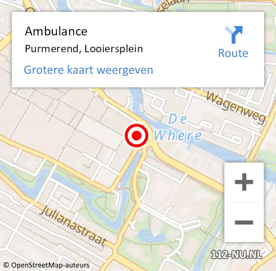 Locatie op kaart van de 112 melding: Ambulance Purmerend, Looiersplein op 2 november 2022 14:36