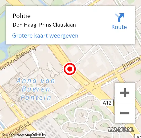 Locatie op kaart van de 112 melding: Politie Den Haag, Prins Clauslaan op 2 november 2022 14:44