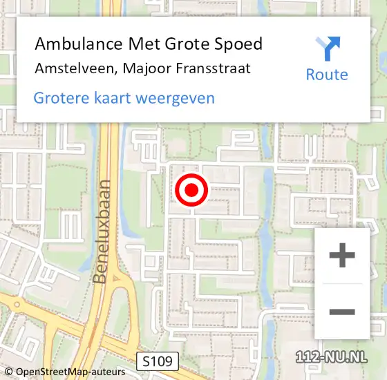 Locatie op kaart van de 112 melding: Ambulance Met Grote Spoed Naar Amstelveen, Majoor Fransstraat op 2 november 2022 14:45