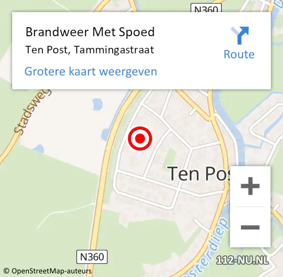 Locatie op kaart van de 112 melding: Brandweer Met Spoed Naar Ten Post, Tammingastraat op 2 november 2022 14:49