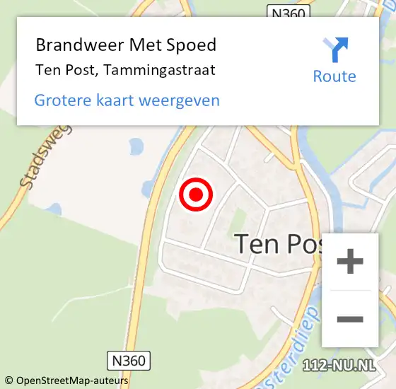 Locatie op kaart van de 112 melding: Brandweer Met Spoed Naar Ten Post, Tammingastraat op 2 november 2022 14:51