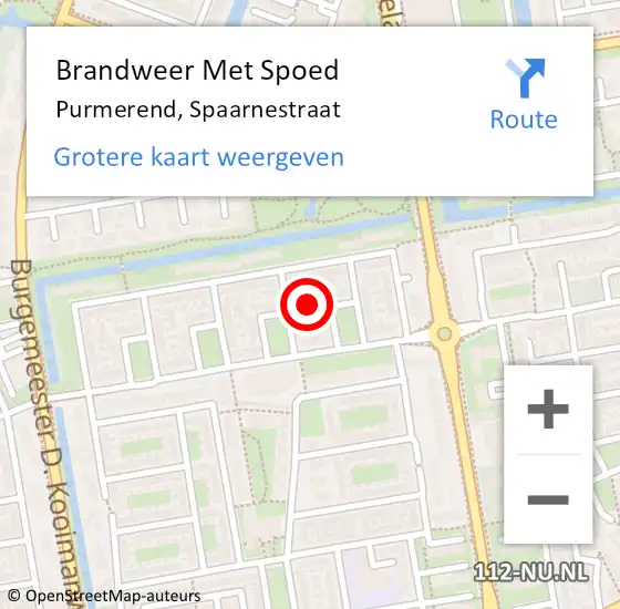 Locatie op kaart van de 112 melding: Brandweer Met Spoed Naar Purmerend, Spaarnestraat op 2 november 2022 14:56