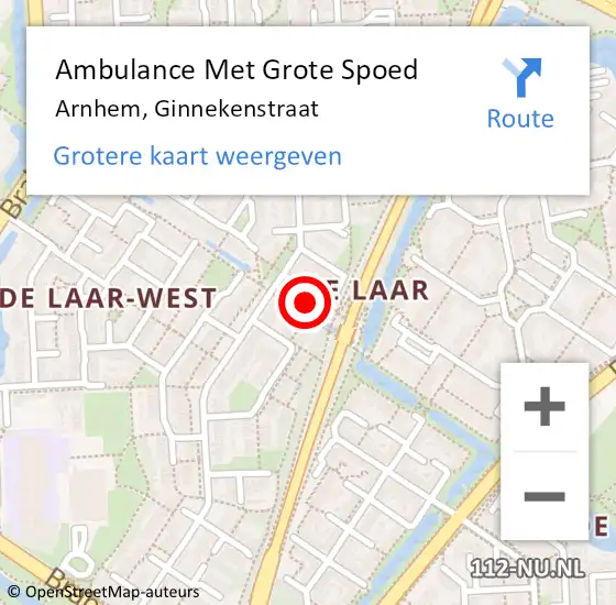 Locatie op kaart van de 112 melding: Ambulance Met Grote Spoed Naar Arnhem, Ginnekenstraat op 2 november 2022 15:11