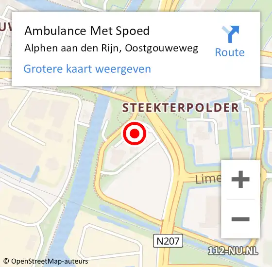 Locatie op kaart van de 112 melding: Ambulance Met Spoed Naar Alphen aan den Rijn, Oostgouweweg op 2 november 2022 15:15